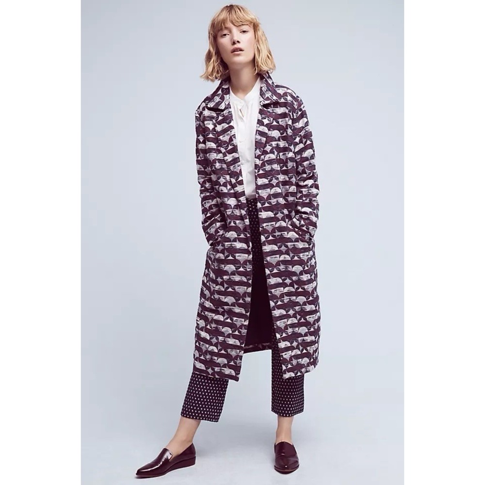Anthropologie Seen Worn Kept Geode Printed‎ Long Coat Metallic Jacquard Medium